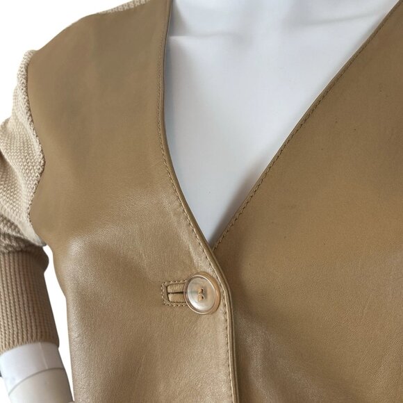 Gianfranco Ferre Italy Genuine Leather Knit Combo Jacket Tan Beige Size IT 42 - Picture 7 of 12